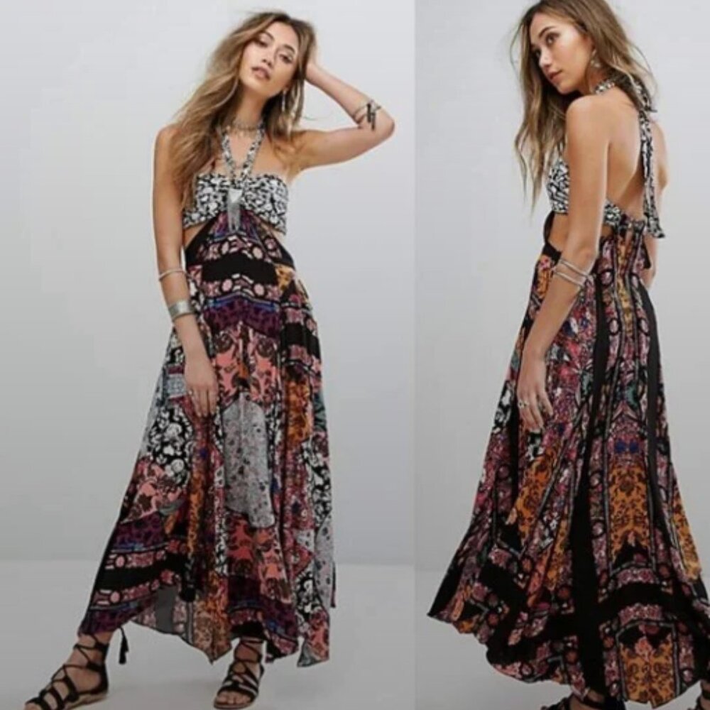 Free People California Love Boho Maxi Dress Botanical Combo Size 2 NWT